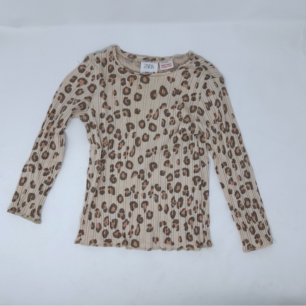 Zara Toddler Girl Animal Print Shirt Top Long Sleeve Ribbed Sz 2-3 also 98cm
